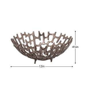 Bol en métal sculpté moderne de 12 pouces, plat de service décoratif fait à la main pour la présentation sur table - Product Image 1