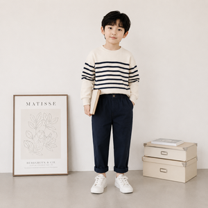 Pantalon long à jambes larges pour enfants garçons, en coton et élasthanne, tissé, respirant, anti-boulochage, confortable, décontracté, pour un usage quotidien - Product Image 1