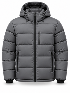 Chaqueta Acolchada con Capucha para Hombre, Color Gris, Cálida, Cortavientos, Informal, con Cierre Frontal, Relleno de Poliéster, Corte Regular - Product Image 1