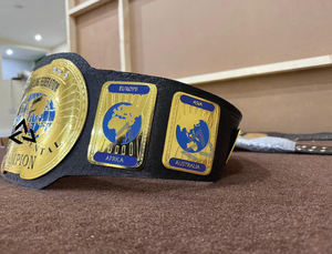 Cinturón de Campeonato de Lucha Libre Intercontinental W-W-F Ovalado Personalizado de 2 mm – Placas de Metal Chapadas en Oro y Correa de Cuero - Product Image 3