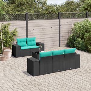 Juego de sofás de patio de ratán sintético negro de 6 piezas con cojines, muebles de exterior - Product Image 1