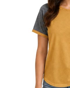 เสื้อยืดแร็กแลนสีเหลืองมัสตาร์ดและสีเทาเฮเทอร์สำหรับผู้หญิง คอกลม แขนสั้น ผ้าฝ้ายผสมเนื้อนุ่ม แฟชั่นฤดูร้อน - Product Image 3