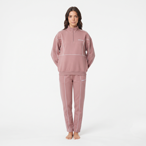 Conjunto Deportivo de Alta Calidad para Mujer, Sudadera Holgada de Poliéster con Media Cremallera y Ribete en Contraste Blanco, Pantalones Deportivos Personalizados - Product Image 3
