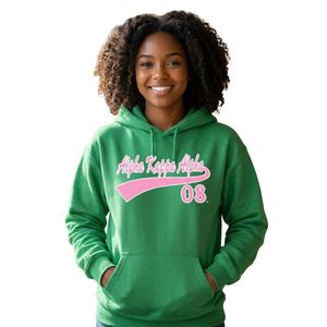 Sweat-shirt à capuche vert avec motif lettres roses, manches longues, en molleton de coton, poche kangourou, décontracté, pour femme - Product Image 1