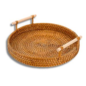 Handwoven RATTAN TRAY FRUIT <b>STORAGE</b> <b>BASKET</b> with Handles Gift, Custom Size Handmade <b>Wicker</b> Food Tray - Product Image 1