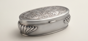 Caja de Lujo Ovalada Plateada para Frutos Secos, Contenedor de Almacenamiento de Dátiles de Aluminio Grabado con Tapa de Hoja Ornamentada, Envase de Hojalata para Regalo Corporativo - Product Image 5