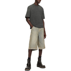 Shorts en jean tissé pour homme DENIM, taille haute, coupe droite, respirant, style streetwear personnalisé, effet vieilli, vintage, ample, idéal pour l'été - Product Image 4