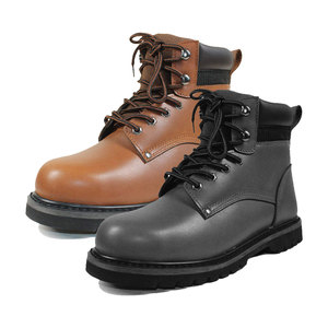 Bottes de travail en cuir noir pour hommes, bout rond, semelle extérieure en caoutchouc antidérapante, chaussures de randonnée toutes saisons - Product Image 3