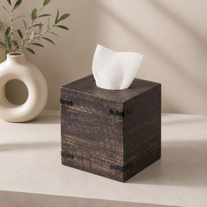 Boîte à mouchoirs vintage en bois d'acacia, finition foncée, faite à la main, porte-serviettes carré, durable, décoration pour la maison, le bureau et la salle de bain - Product Image 1