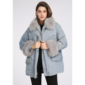 Vente en gros de manteaux longs en duvet pour femmes, veste coupe-vent en nylon d'hiver, veste matelassée avec col en fourrure, manteau en duvet avec logo personnalisé - Product Image 5