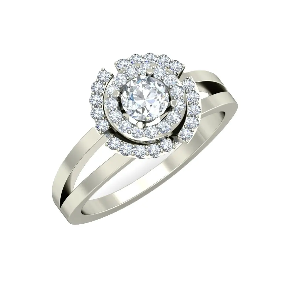 Glimmering Women Floral Custom Design 18K White Gold Lab Created Solitaire Diamond Ring for Engagement Gift at Wholesale Prices