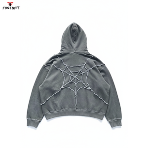 Vente en gros de sweats à capuche pour hommes, épais, personnalisés, surdimensionnés, délavés à l'acide, effet usé et déchiré, pour l'hiver - Product Image 3