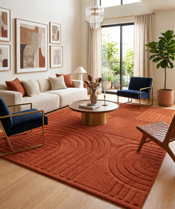 Tapis d'intérieur en laine tuftée à la main, géométrique moderne, en terre cuite, antidérapant, adapté aux animaux domestiques, à poils moyens, texturé, pour salon, chambre, style bohème - Product Image 4