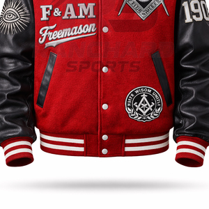 เสื้อแจ็คเก็ตแบบ Letterman สไตล์เมสัน พรีเมียม ตัวเสื้อทำจากโพลีเอสเตอร์/คอตตอน แขนเสื้อทำจากหนัง PU ด้านหน้าเป็นวัสดุที่เป็นมิตรกับสิ่งแวดล้อม - Product Image 3