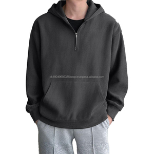 Sudadera con Capucha Porter para Hombre, Cuello Alto Simulado con Media Cremallera, Felpa, Bordada, para Invierno, Ideal para Correr - Product Image 1