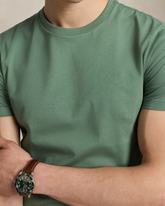 Camiseta de manga corta con cuello redondo de algodón verde liso para hombre – Prenda informal suave, ligera y cómoda para el uso diario - Product Image 5