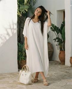 Vestido Kaftán Maxi de Lino Premium, Estilo Vintage Formal y Dulce, Transpirable, Lavable, Hecho a Mano, Corte Holgado con Dobladillo Acampanado - Product Image 4