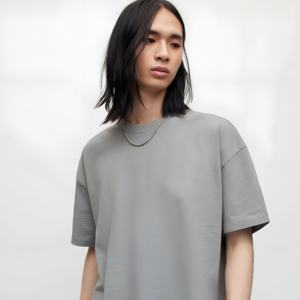 Camiseta Unisex Gris Oversize de Algodón, Estilo Casual Urbano, Corte Holgado, Manga Corta, Moda de Verano, Básica, con Logotipo Personalizado, Venta al Por Mayor - Product Image 3