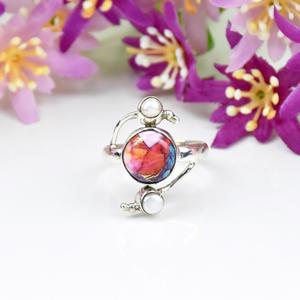 Belle bague en turquoise rose nacré, pierre précieuse, argent sterling 925, style bohème, faite à la main, bijoux fins pour femmes - Product Image 1
