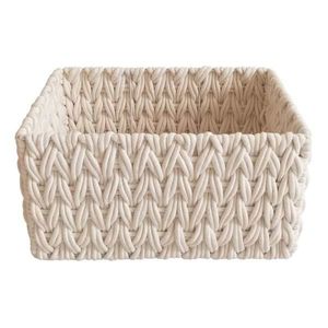 Cesta de Almacenamiento Rectangular Blanca de Cuerda de Algodón con Asas, Contenedor Simple Multiusos para Organización - Product Image 3