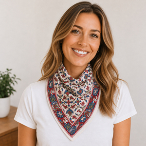 Pañuelo Cuadrado de Algodón con Estampado Floral, Estilo Casual Multifuncional para la Playa, Uso en las Cuatro Estaciones, Accesorio Unisex - Product Image 1