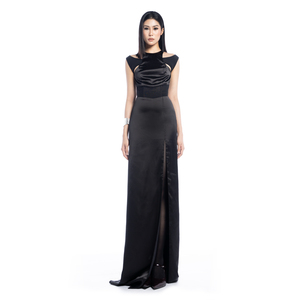 Vestidos largos de noche formales elegantes 100% poliéster Maxi satén recorte vestido de fiesta atrevido ropa de mujer vestidos de noche de lujo - Product Image 1