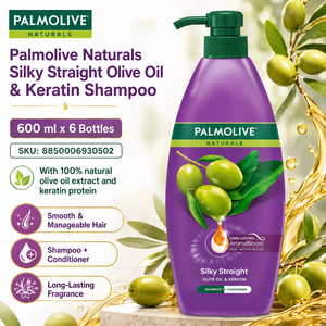 Palmolive Naturals Silky Straight Olive Oil & Keratin <b>Shampoo</b> 600ml | 2-in-1 Smoothing Straightening - Product Image 1