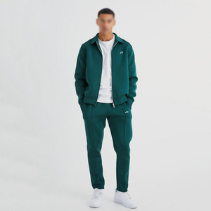 Survêtement Homme Personnalisé à Capuche Entièrement Zippé en Coton Molletonné Vert, Coupe Droite, Style Athleisure, Deux Pièces, OEM ODM - Product Image 1
