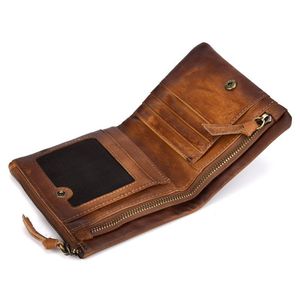 Portefeuille porte-cartes vintage en cuir véritable avec fermeture éclair, couleur beige, 6 pouces - Product Image 2