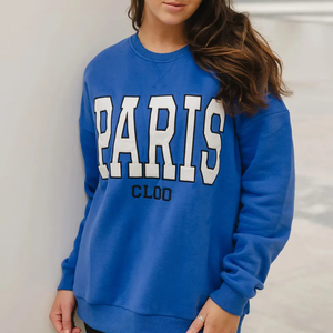 เสื้อสเวตเชิ้ตผู้หญิงปักลายตัวอักษร NY Paris คอกลม ทรงปกติ ผ้าฝ้ายถัก 100% เสื้อกันหนาวสำหรับฤดูใบไม้ร่วง - Product Image 5