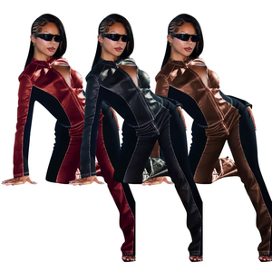 Fall Women Y2k Punk Two Tone Long <b>Sleeve</b> Zip Jacket Flared Above Knee <b>Short</b> Pants Streetwear Motorcycle 2 Piece Set Outfits - Product Image 6