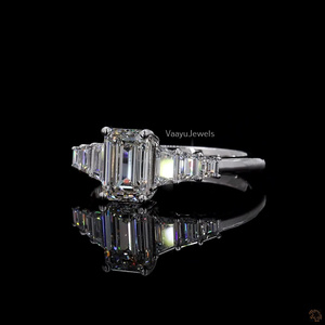 Leb Grown <b>Emerald</b> Cut Diamond Engagement <b>Ring</b> trapezoid Side Stones IGI Certified Classic <b>ring</b>, 10K,14K,18K gold & 925 Sliver - Product Image 2