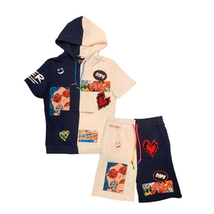 Ensemble sweat à capuche et short délavé effet soleil vieilli, personnalisé avec fermeture éclair intégrale et impression en relief pour homme - Product Image 3