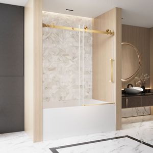 Porta Doccia Scorrevole Singola Senza Telaio 56-60'' L x 60'' A, Vetro Temperato Trasparente da 6mm con Pellicola Antiesplosione, Acciaio Inossidabile - Product Image 2