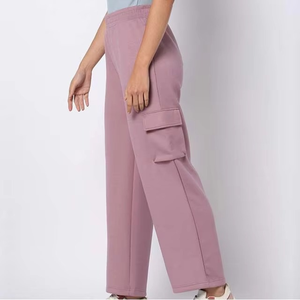 Pantalones Cargo Holgados para Mujer, Cintura Elástica, Largura hasta el Tobillo, Color Sólido, Ropa Casual, Tejido de Algodón Suave, Bolsillos Utilitarios - Product Image 2
