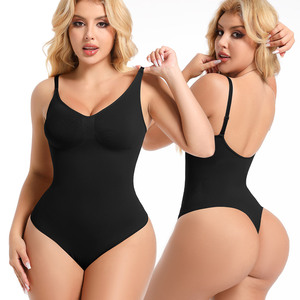 Custom Logo Wholesale Ribbed Seamless Spandex/Nylon Medium Control Eco-Friendly Bodysuit Thong Style Sculpting Shapewear - Product Image 1