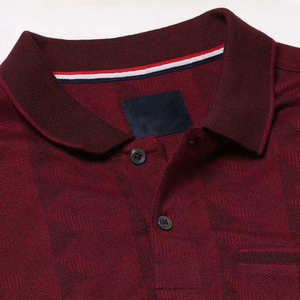 Polo en coton pour homme, manches courtes, coupe classique, motif géométrique tricoté, style décontracté, couleur bordeaux - Product Image 4