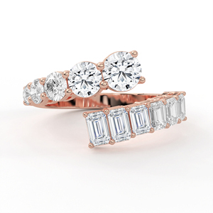 Bague sophistiquée en or blanc asymétrique avec diamants ronds brillants et émeraudes taillées en escalon, bijoux raffinés - Product Image 2