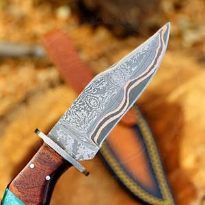 Portable Tactical Hunting <b>Copper</b> Damascus Steel Fixed Blade Knife with Sheath Rosewood Resin Handle Camping Outdoor Knives - Product Image 4