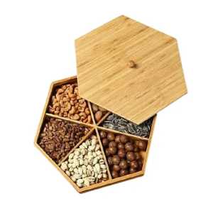 Hexagonal Bamboo Dry Fruit <b>Box</b> with <b>Removable</b> Lid 6 Compartment Nut Storage Case Natural Snack Tray Minimalist Food Organizer - Product Image 1