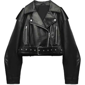 Chaqueta de Cuero PU para Mujer, Estilo Motero, con Cierre, Corte Ajustado, Informal, para Invierno, Proveedor OEM, Venta al Por Mayor - Product Image 1