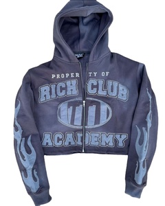 Sudadera con capucha de algodón 100% de peso pesado para hombre con logotipo personalizado serigrafiado bordado descolorido con lavado ácido cremallera Sudadera con capucha rasgada - Product Image 3