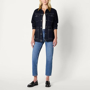 Veste en jean pour femme, coupe droite, faible élasticité, taille cintrée, style utilitaire classique, décontractée, pour tous les jours, durable - Product Image 4