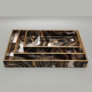 ชุดถาดเสิร์ฟลายเรขาคณิตสีดำ 3 ชิ้น ทำจาก MDF และกระดาษ ถาดซ้อนกันได้ สำหรับตกแต่งบ้านสไตล์โมเดิร์นและใช้เสิร์ฟ - Product Image 6