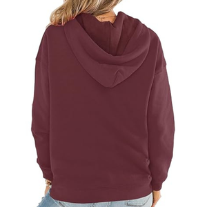 Sweat-shirt à capuche unisexe bordeaux, manches régulières, en coton tricoté, couleur unie, coupe décontractée, pour l'automne, avec poches - Product Image 3
