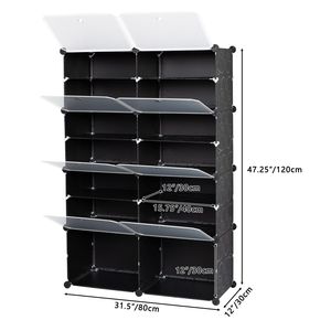 Portascarpe portatile nero a 7 livelli Organizer 28 paia di capacità 14 griglie a torre ripiano portaoggetti con tacchi espandibili - Product Image 6