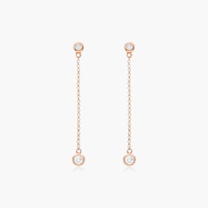 Boucles d'oreilles pendantes en diamant de laboratoire, or jaune 14 carats, serties clos, 4 pierres, délicates, minimalistes, pour tous les jours, cadeau, bijoux - Product Image 1