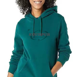 Sudadera con capucha para mujer Kourpur, de color sólido, de algodón tejido, de manga larga con bolsillos, informal, para otoño. - Product Image 6