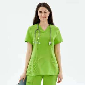 Women Medical <b>Scrub</b> Suit Set Hooded V-neck Stretch Jogger Casual Fleece 100% Cotton Oversized Anti-pilling Wholesale <b>Uniform</b> - Product Image 2