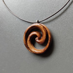 Wooden Spiral Pendant Necklace Tan Color Natural Finish Handcrafted Wood Jewelry - Product Image 3